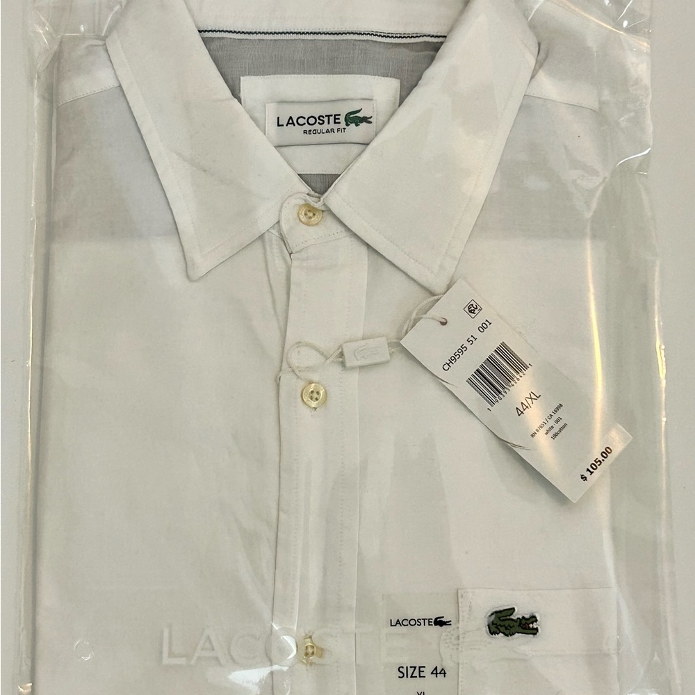 Lacoste  Men S/S  Oxford Shirt White/blue ,tags 95